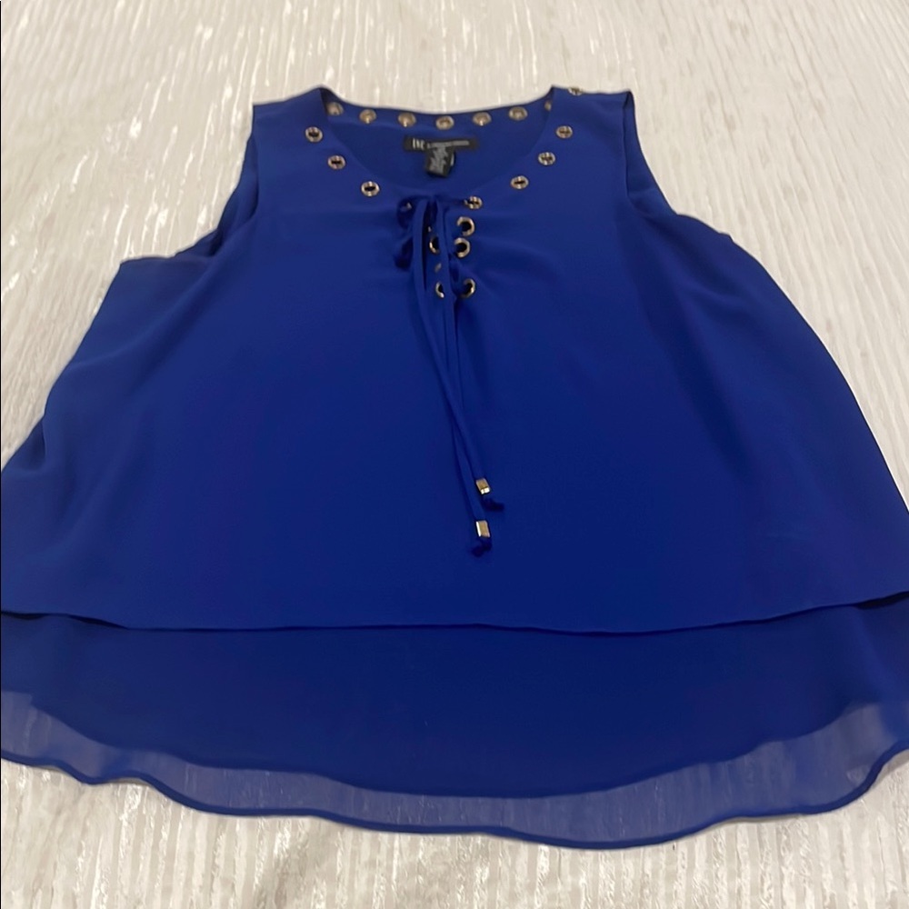 Blue Sleeveless Top with Gold Accents